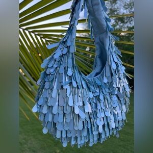 Viral Blue Sequin and Beaded Bag Made In India CHA CHA Hobo Shoulder Bag